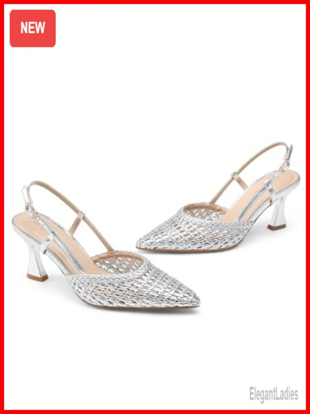 Woven Slingback Kitten Heels Pumps, 2.5 Inch Low Heel, Adjustable Strap, Dress
